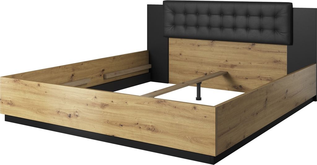 Furniture24 Bett Sigma 32 Bettgestelle 180x200 cm Ehebett Bettrahmen Artisan Eiche/Schwarz Supermatt