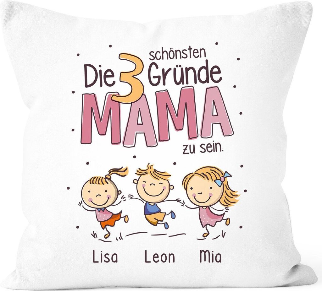 Kissen-Bezug Die schönsten Gründe Mama zu sein personalisiert mit Namen 1,2,3,4 Kinder Muttertag Geschenk SpecialMe Mama weiß 40cm x 40cm