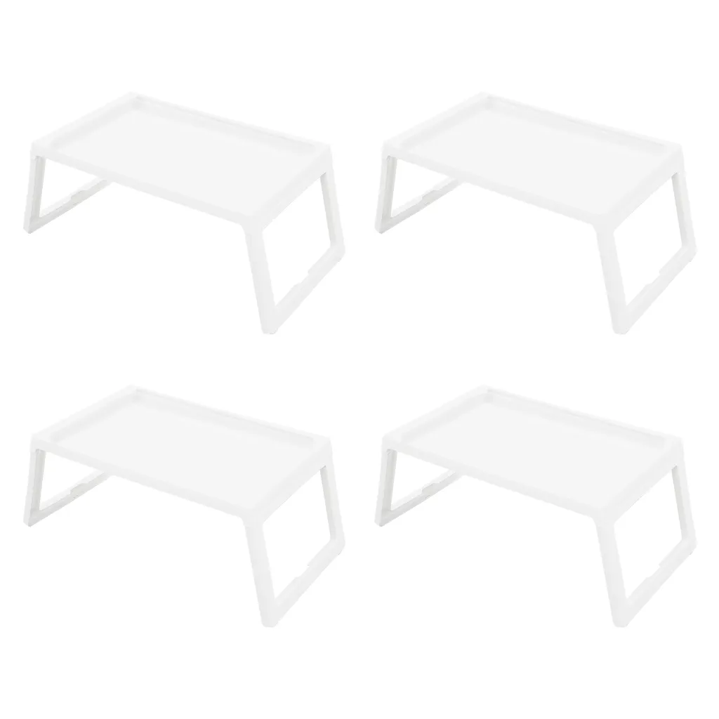 Lot de 4 Tablettes de Lit Blanches avec Pieds Pliables pour Service