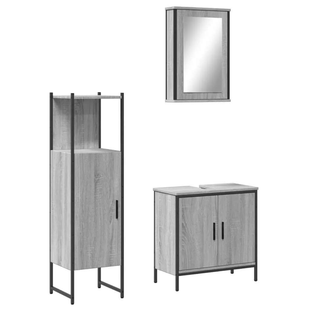 vidaXL Set di mobili da bagno 3 pezzi grigio Sonoma in materiale ligneo