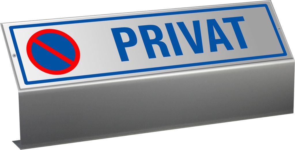 Parkplatzschild Privat - Aluminium silber eloxiert 400x100 mm + Bodenhalterung
