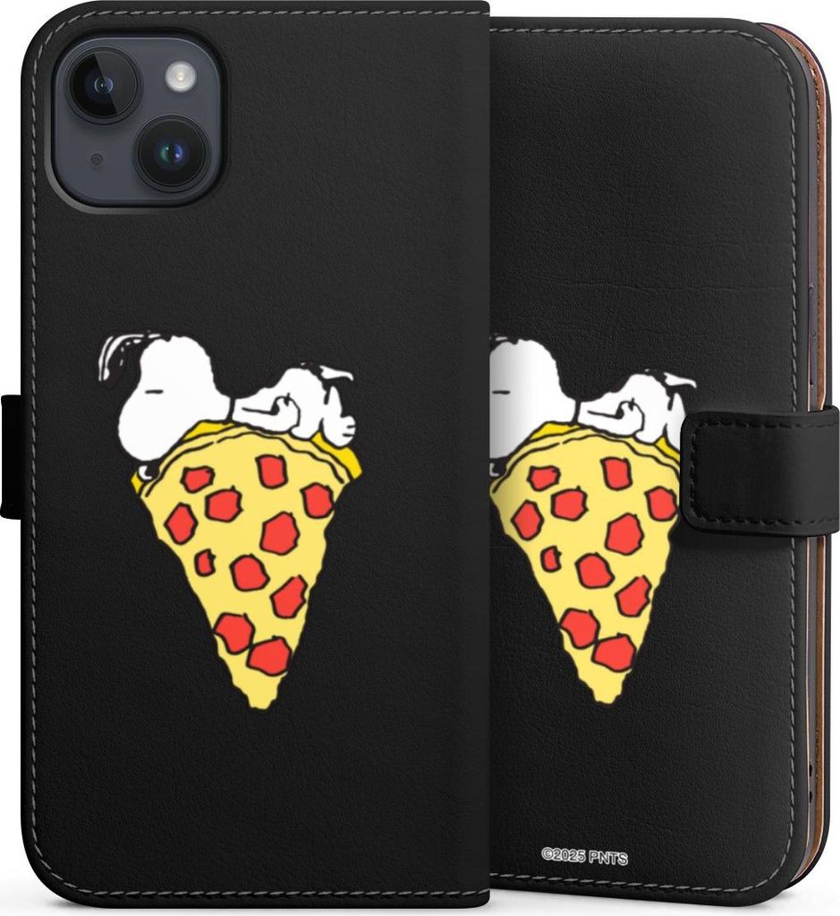 DeinDesign Klapphülle für Apple iPhone 14 Plus Handytasche Lederhülle Tasche Pizza Peanuts Snoopy