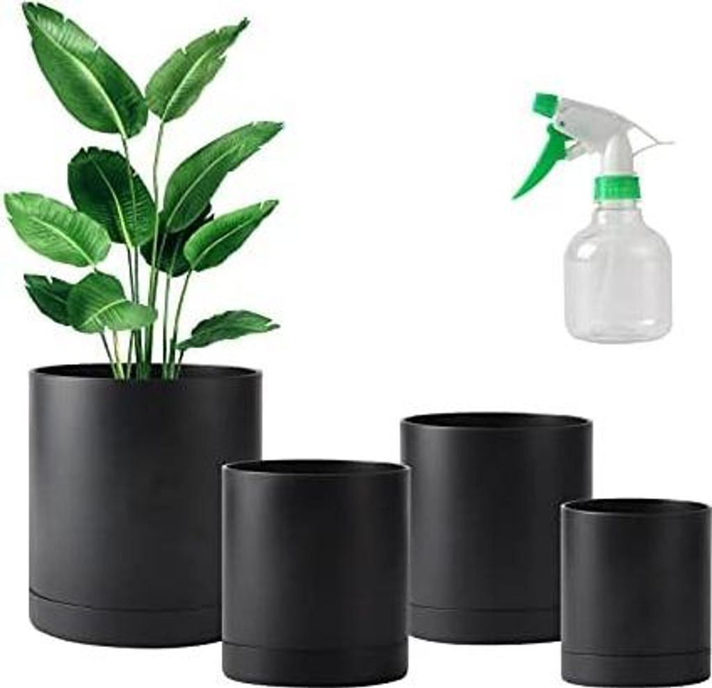 Pflanzentöpfe aus Kunststoff, 4er-Pack 10/12,7/15/17,5cm Blumentopf mit Drainageloch & Untersetzer, kleine Gartenpflanzgefäße für drinnen und d...