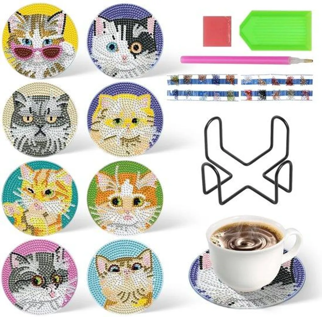 Sous-Verres Chat Antidérapants en Strass - Kit Créatif de 8 Protections