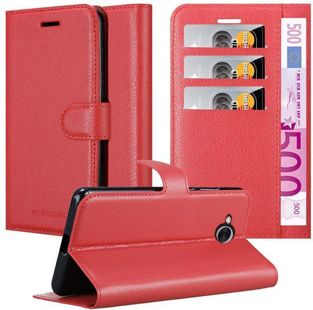 Cadorabo Hülle für Huawei Y5 2017 / Y6 2017 Schutz Hülle in Rot Handyhülle Etui Case Cover Magnetverschluss