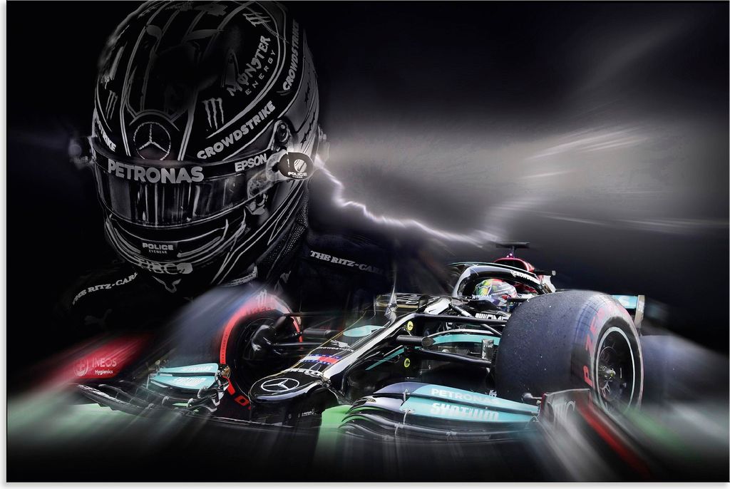 ARTland Wandbild Alu für Innen & Outdoor Lewis Hamilton Größe: 90x60 cm