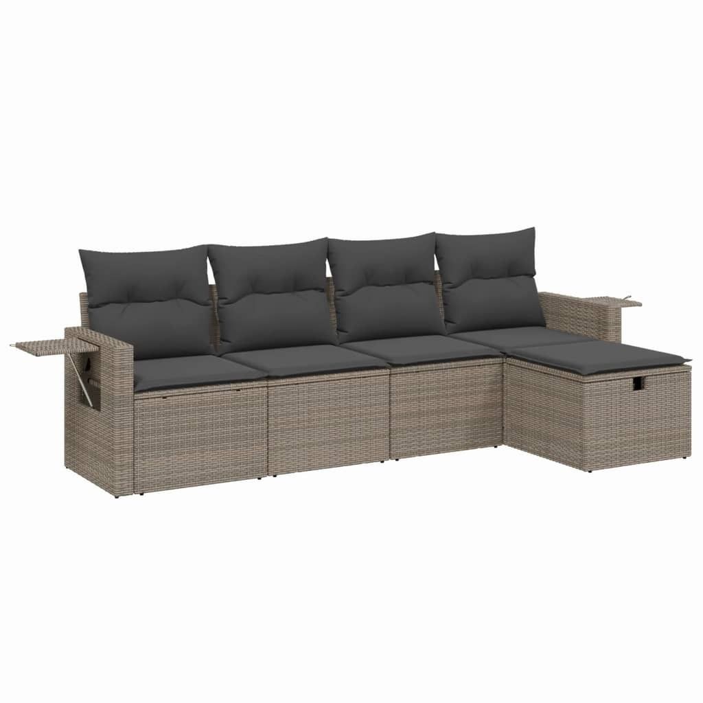 vidaXL 5-tlg. Garten-Sofagarnitur mit Kissen Grau Poly Rattan
