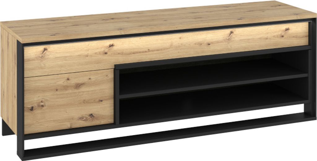 MINIO go for it, TV-Schrank "QUANT 4", Lowboard, 155 cm, Artisan Eiche / Schwarze Farbe