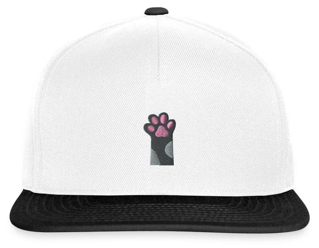Spreadshirt Schwarze Katzen Pfote | Bestickt Snapback Cap, One size, Weiß/Schwarz
