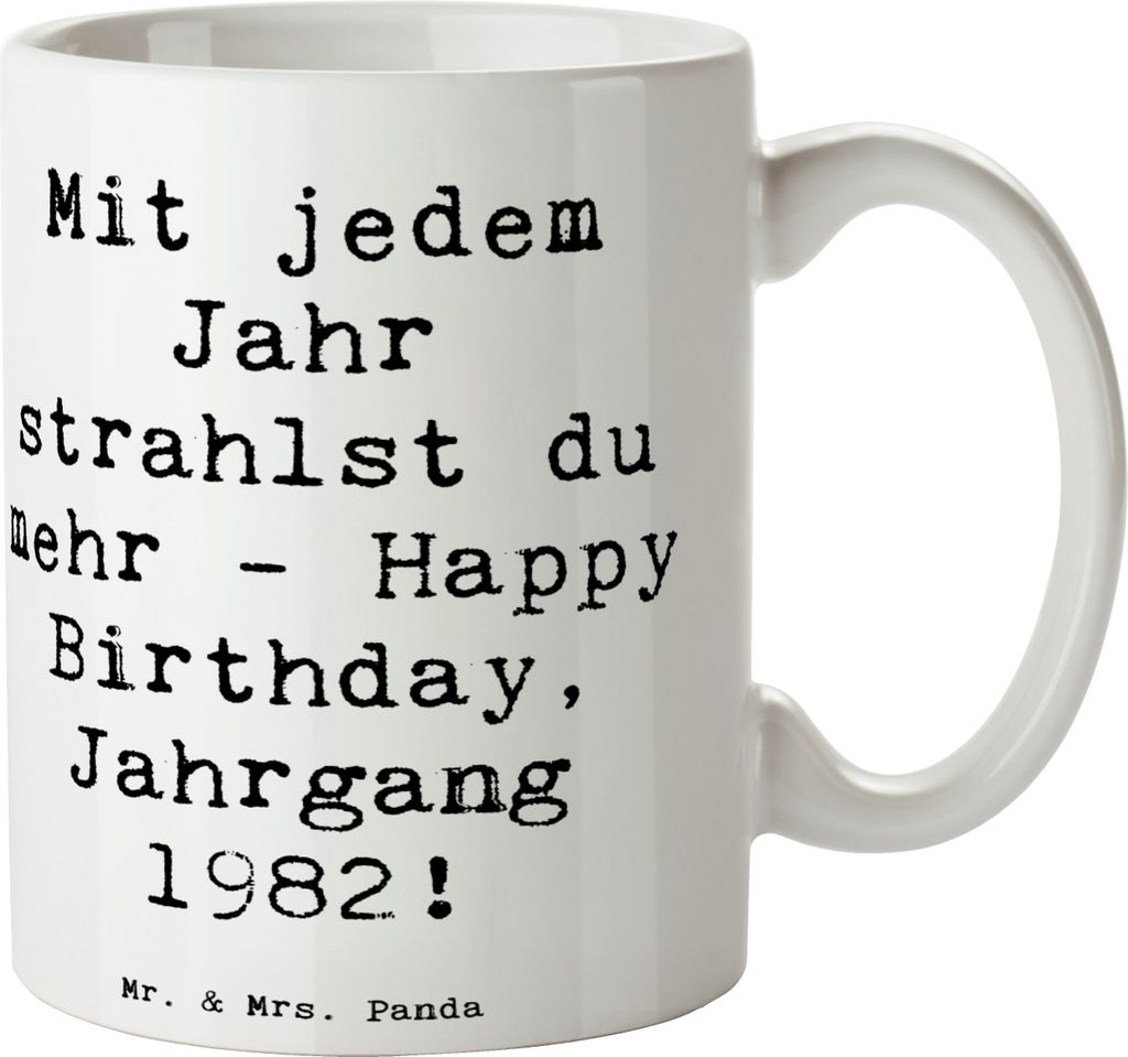 Mr. & Mrs. Panda Kaffeebecher Spruch 1982 Geburtstag Glanz - Weiß - Geschenk, kakaobecher, Strahlende Jahre, Geburtstagsgruß, Teetasse, Keramikbe...