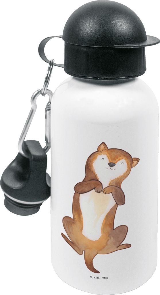Mr. & Mrs. Panda Trinkflasche Hund Streicheln - Weiß - Geschenk, für den Kindergarten, Süß, Wasserflasche, Bauch, Sprüche, Kita, Sportflasche,...