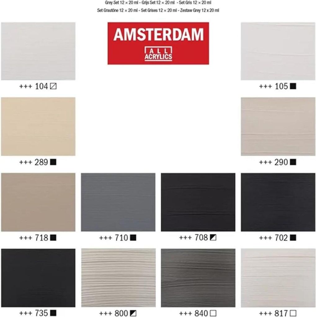 Amsterdam General Selection Sada akrylových barev Greys 12 Obrázek produktu 4