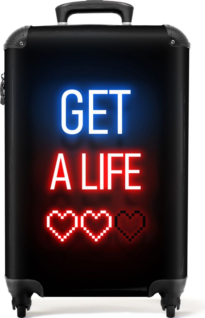 NoBoringSuitcases.com Koffer Handgepäck Trolley Rollkoffer Kleine Reisekoffer mit 4 Rollen - Spiele - Text - Get a life - Neon - Schwarz - Cabin...
