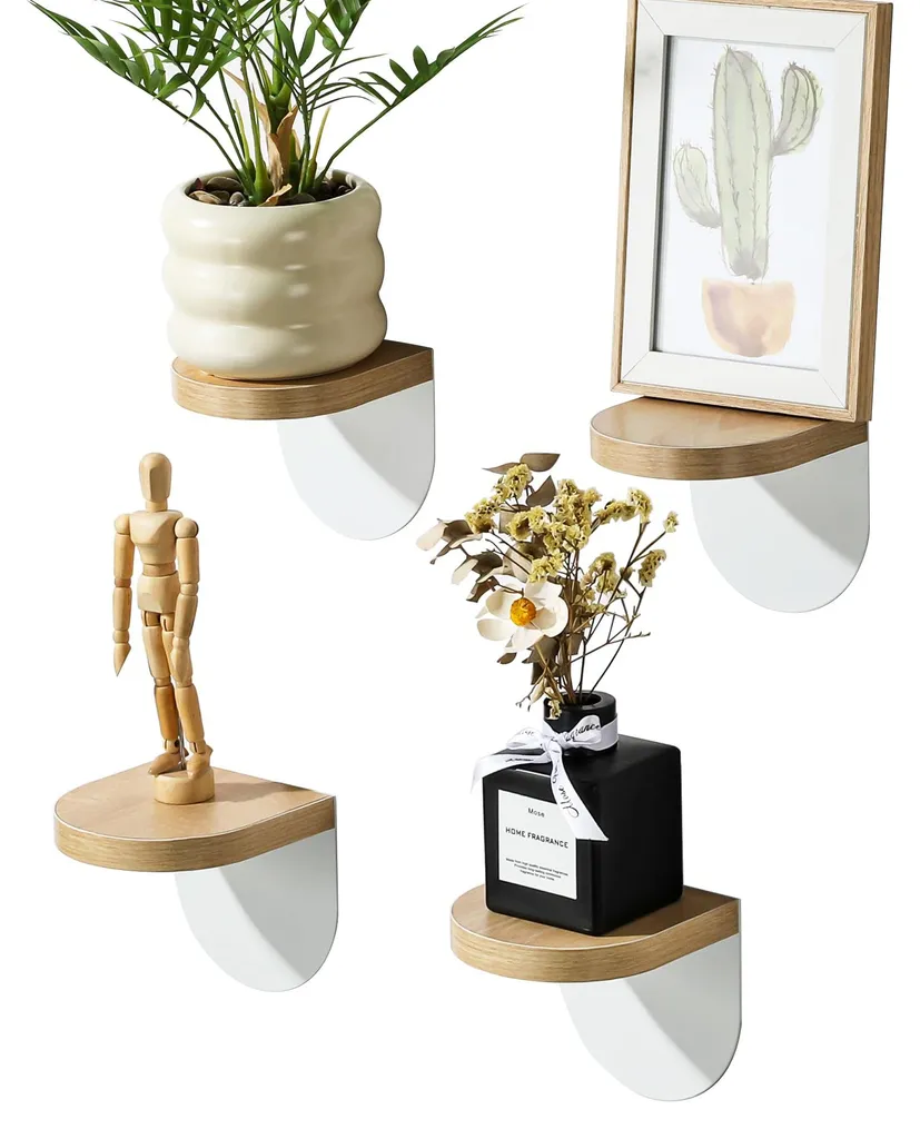 Étagère murale cuisine et salle de bain lot de 4 petits supports bois
