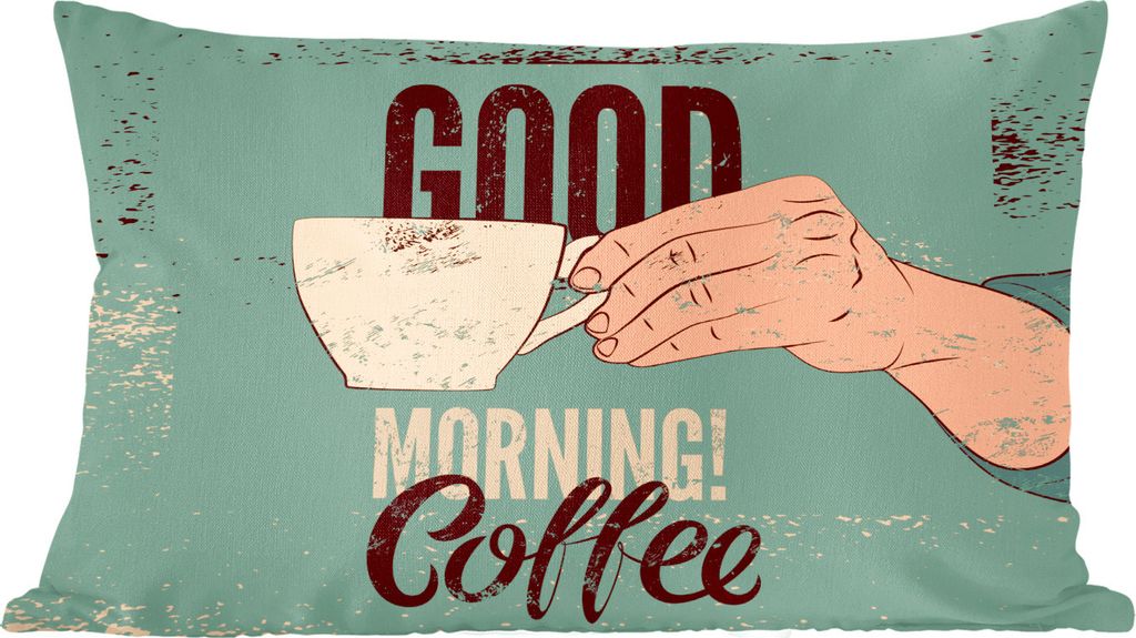 MuchoWow Zierkissen Sofakissen Wohnzimmer Dekokissen 50x30 cm Kaffee - Zitate - Retro - Guten Morgen! Kaffee - Zitate - Wohnzimmerdekoration - Po...
