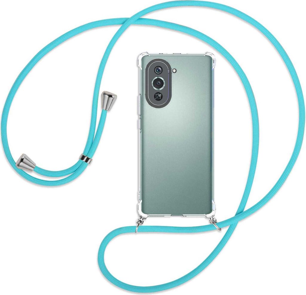 Handykette Backcover-Schutzhülle mit Band (Metall silberfarben) für Huawei nova 10 Pro (GLA-AL00) - türkis