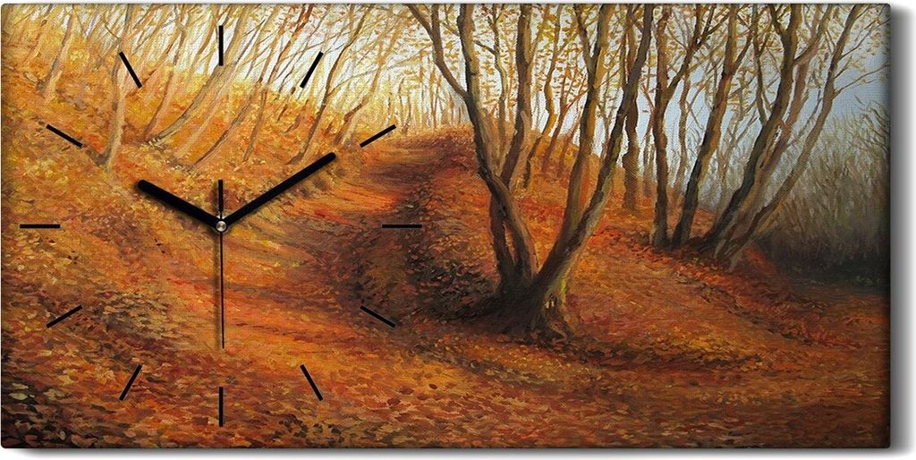Küche Wohnzimmer Wand Leinwand Uhr 60x30 Gemälde Wald Bäume Herbst Blätter - schwarze Hände