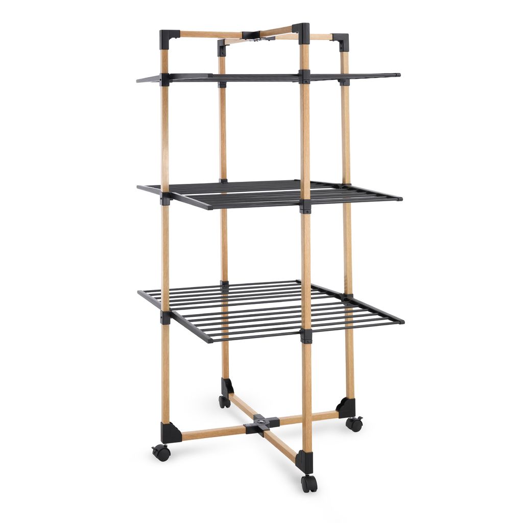 Meisterhome Extra großer und Stabiler Wäscheständer Turm - mit Rollen - Wäscheturm - Turmwäscheständer - Schwarz - 30m Trockenleinenlänge