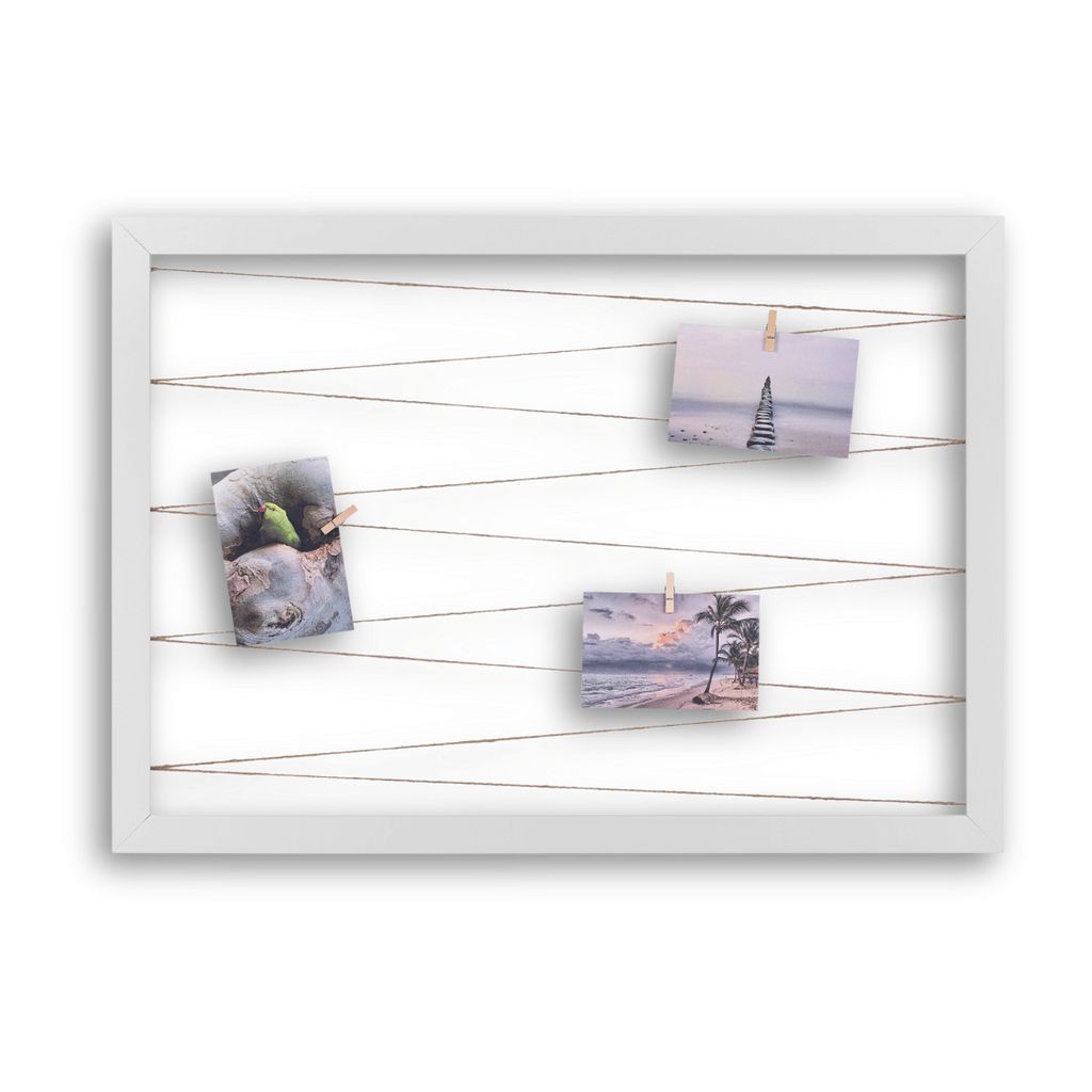 Fotohalter Pinnwand Fotorahmen (Querformat) mit Juteband 20 Holzklammern Bilderrahmen inklusive CLAMARO Collage Flex, Flex Farbe:Weiß Matt, Quer/H...
