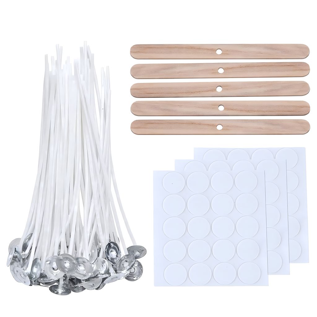 Kerzendocht 300 Stück 9cm 15cm 20cm Kerzendochte, Rauchfrei Runddocht Geflochtene Flachdocht,DIY Kerze,Öllampe mit 10 Dochthaltern,60 Dochtaufkle...