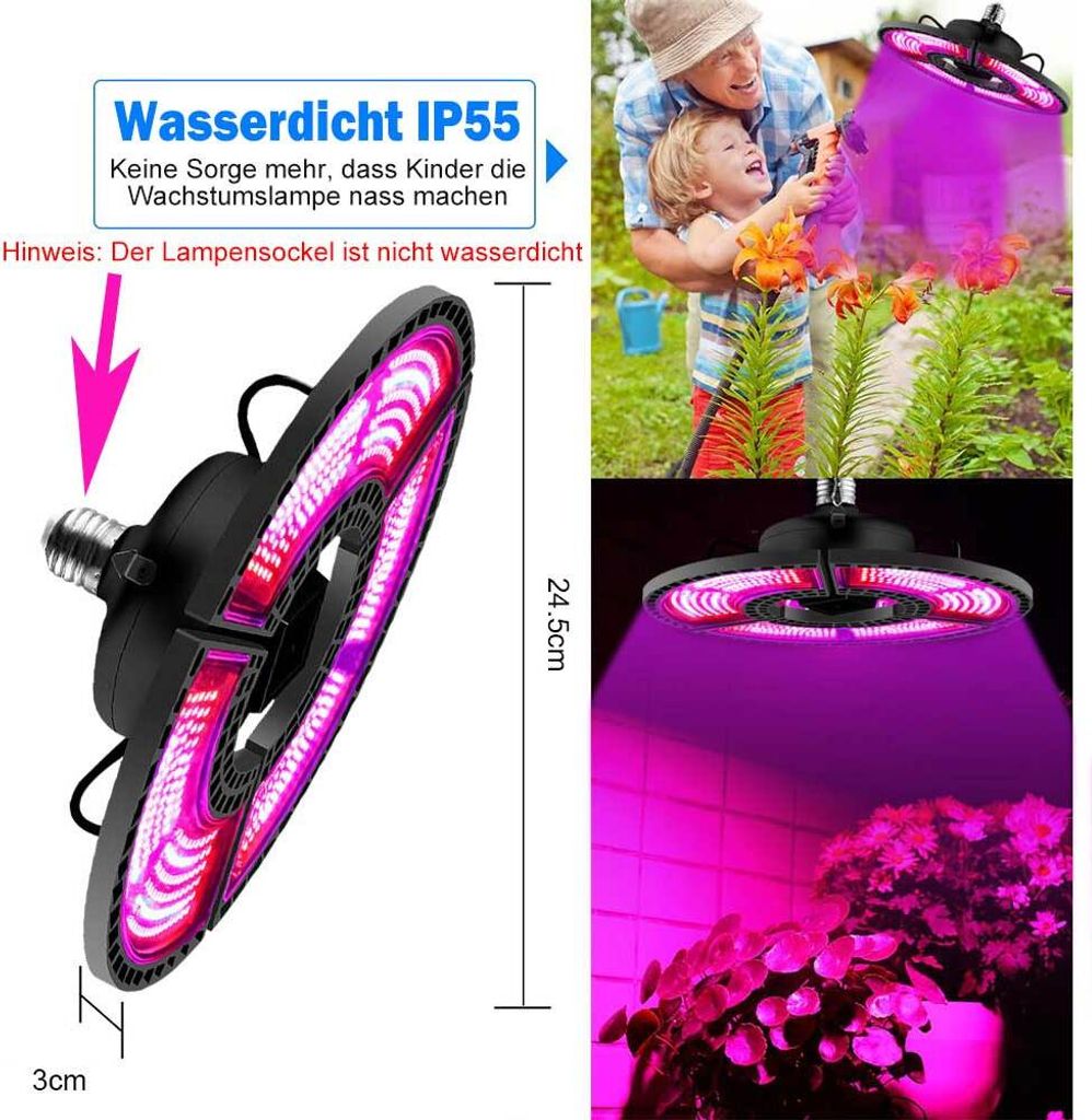 LED Faltbar Pflanzenlicht E27 300W Vollspektrum Gewächshaus Produktbild 4
