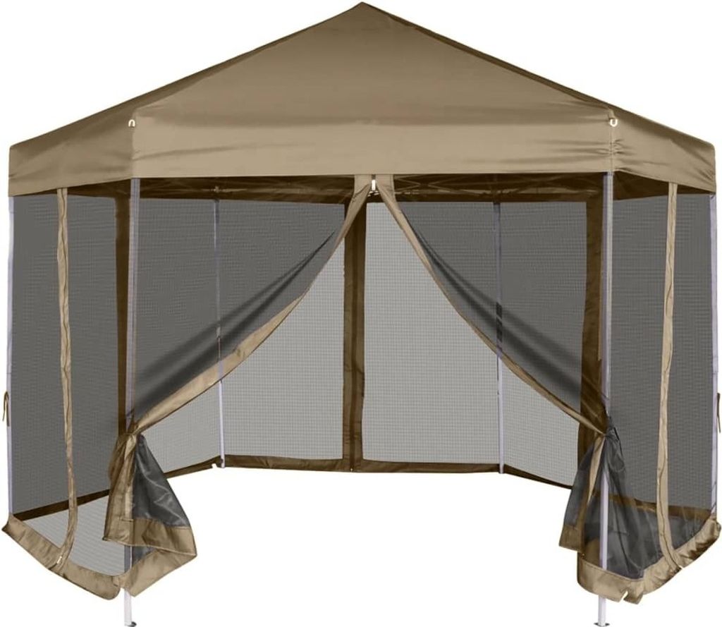 The Living Store Faltpavillon mit Seitenwänden Sechseckig 3,6x3,1m Taupe 220g/m²