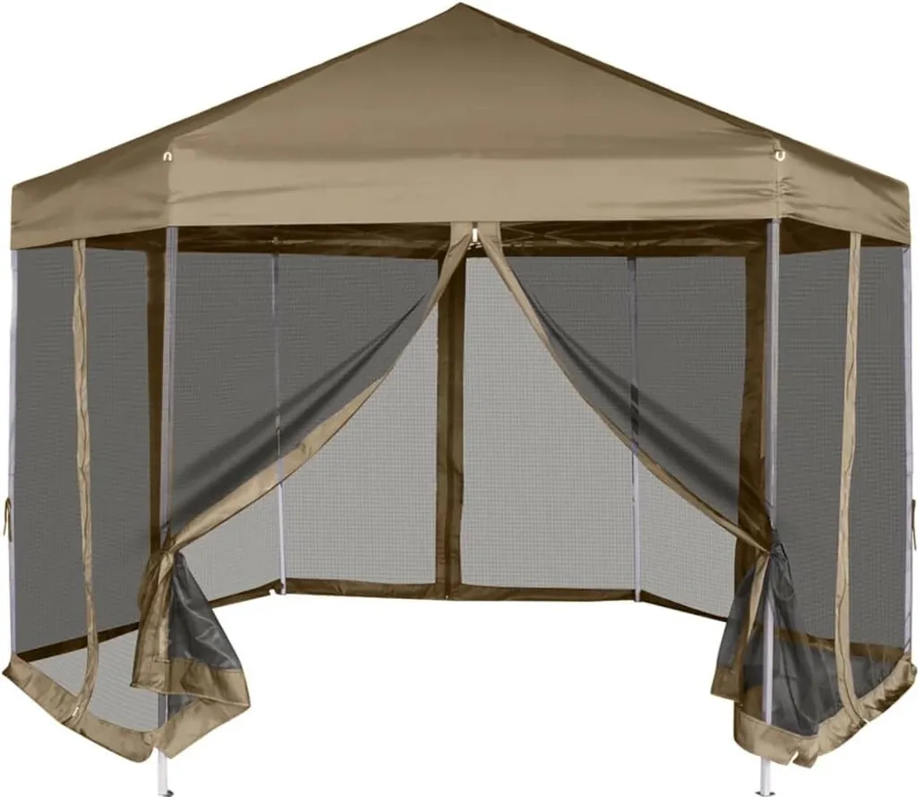 Barnum hexagonal pour mariage et fête de jardin 3,6x3,1m taupe chic