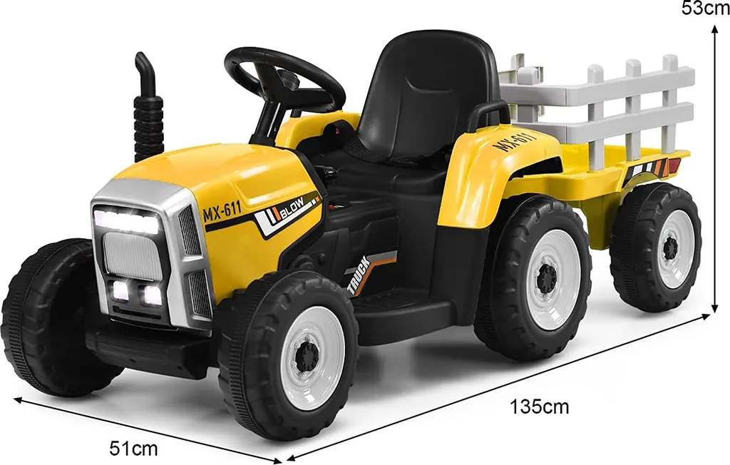 Tracteur électrique 12V jaune avec 3 vitesses et télécommande parentale - 4