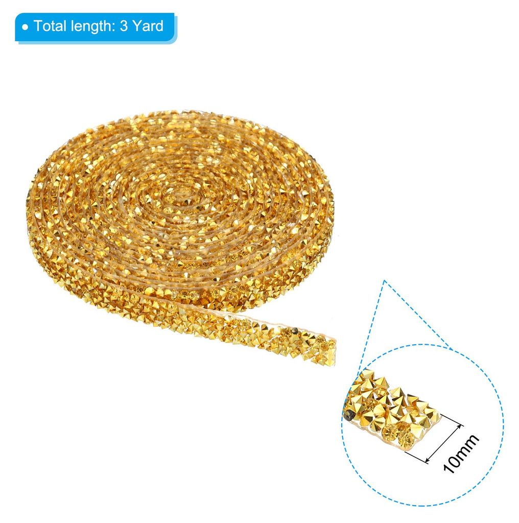 3 Yards Harz Strassband, 10mm Kristall Strassstreifen mit Hei?kleber fš¹r Kleidung DIY Basteln, Gold