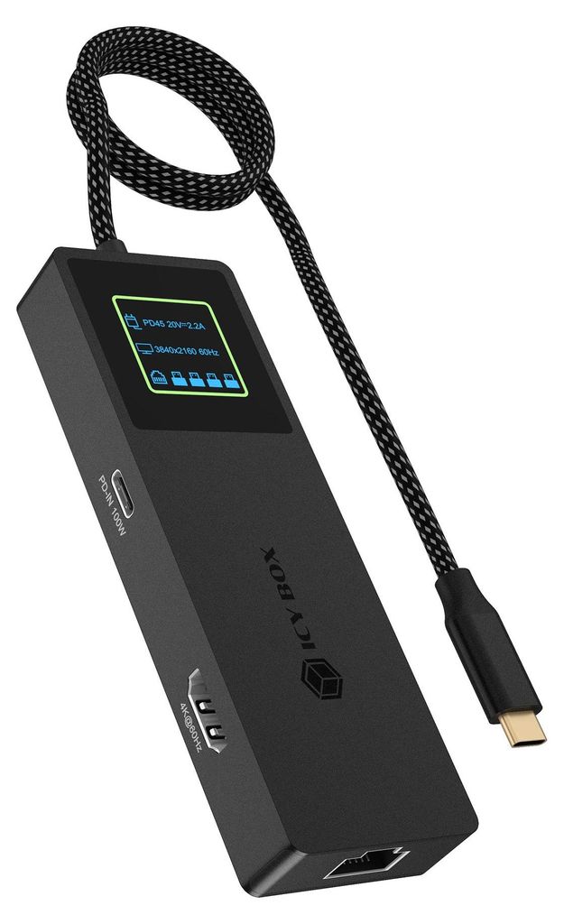 ICY BOX Spade Dock 4038, 7-in-1 DockingStation mit LCD-Display und 100 W PD