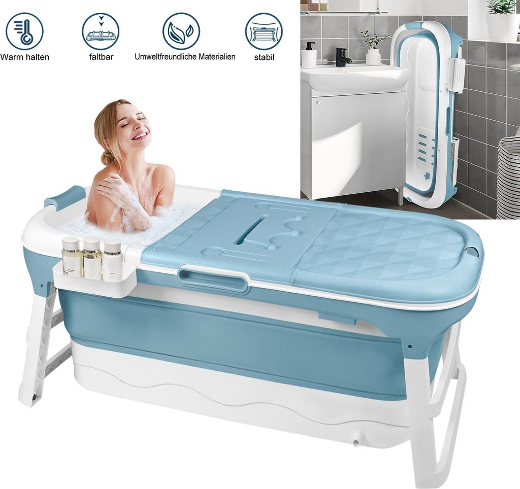 XINZI Faltbare Badewanne 128*62*52cm Tragbare Badewanne Klappbadewanne mit Seifenkorb, Nackkissen, abnehmbarer Bezug für Kinder, Erwachsene, Haustier