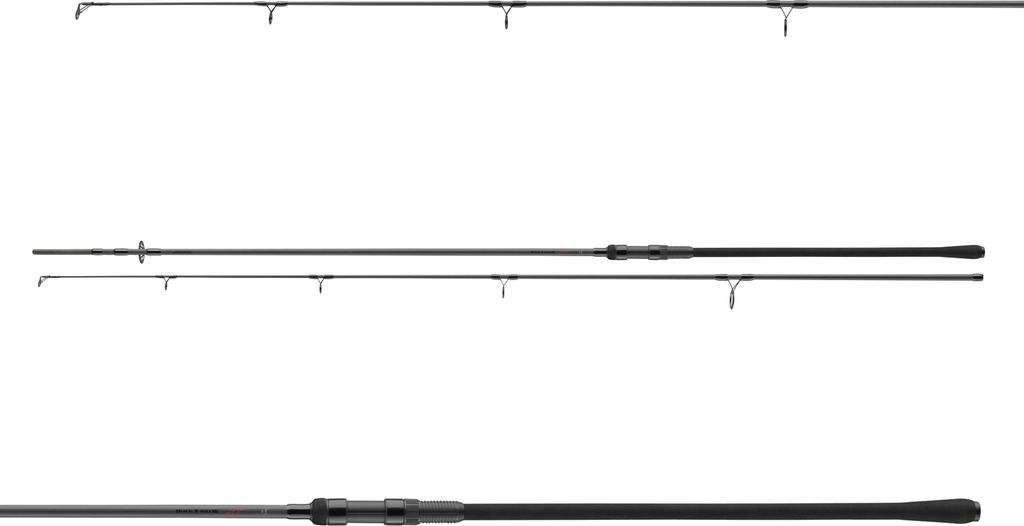 Three fishing rods are shown against a white background.