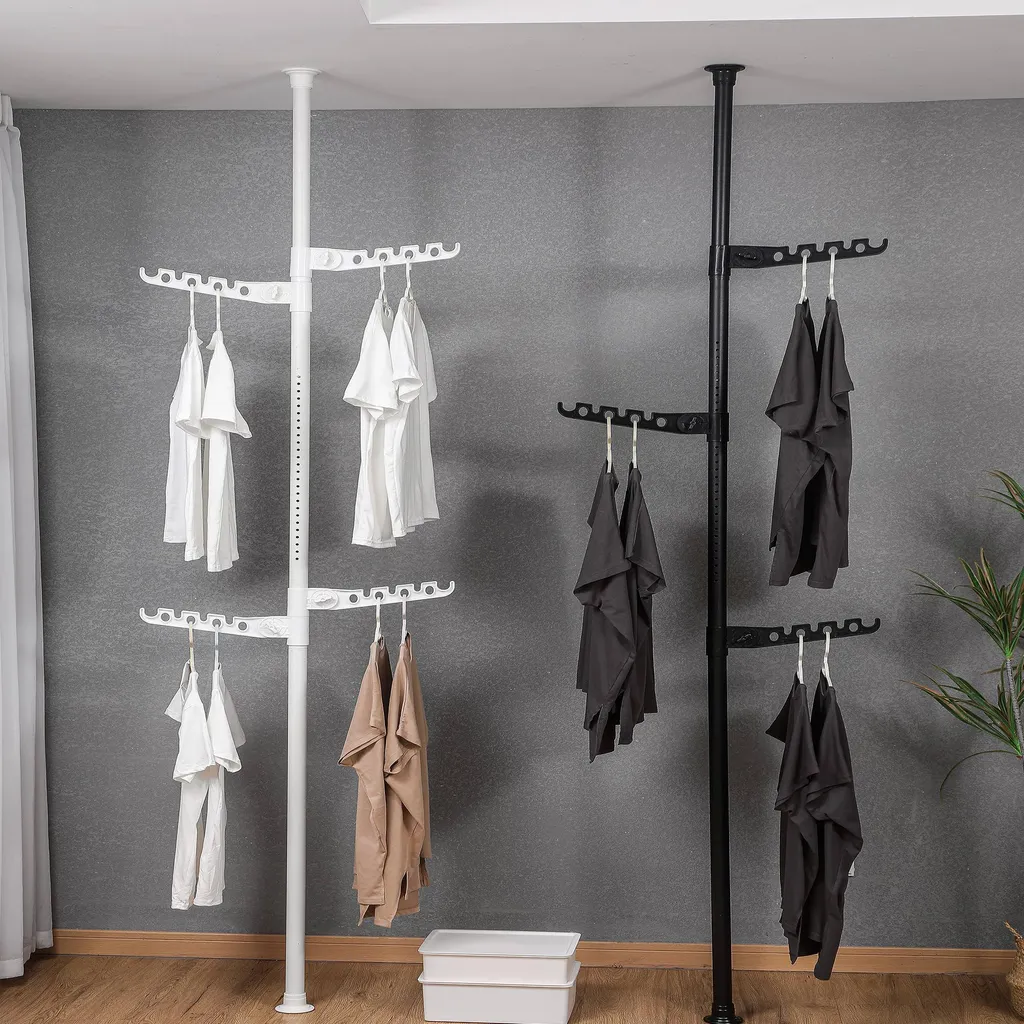 Penderie télescopique sol-plafond blanche ajustable pour chambre et bain