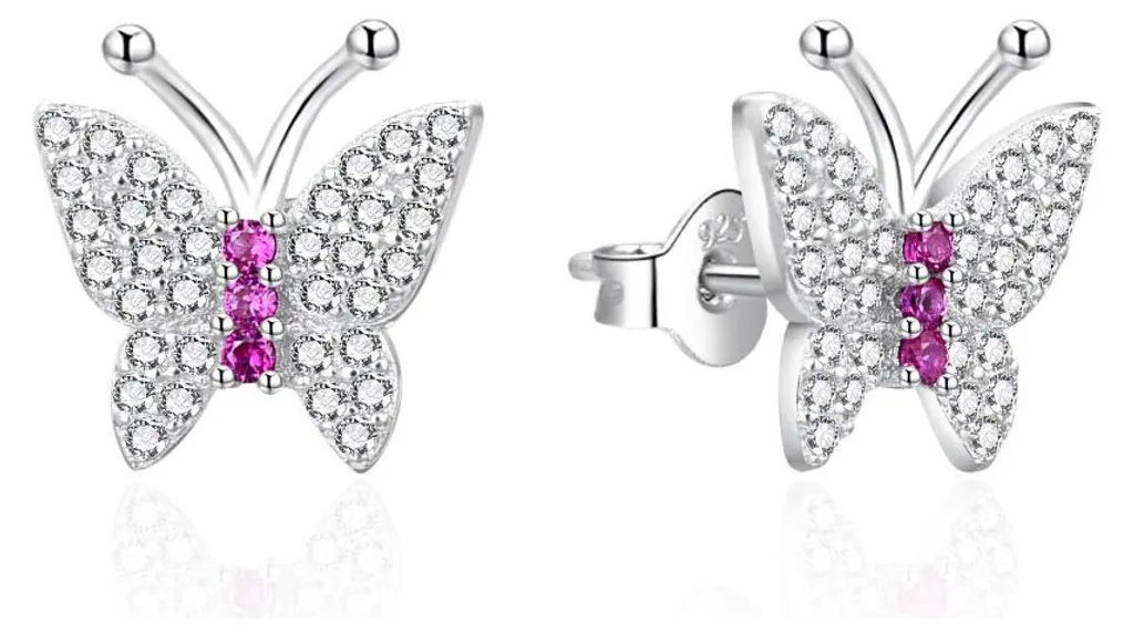 Puces d'oreilles papillon en argent et oxydes de zirconium brillants
