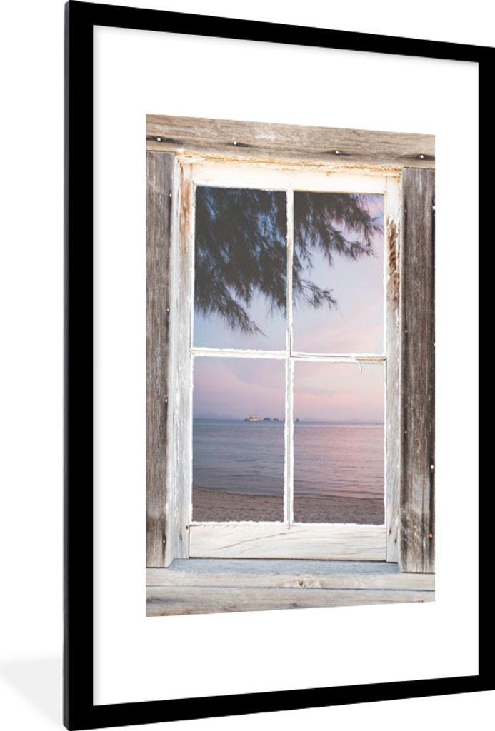MuchoWow Gerahmtes Poster Aussicht - Strand - Meer 60x90 cm - Poster mit Schwarzem Bilderrahmen Wandposter Rahmen Foto Bilder - Dekoration - Wand...