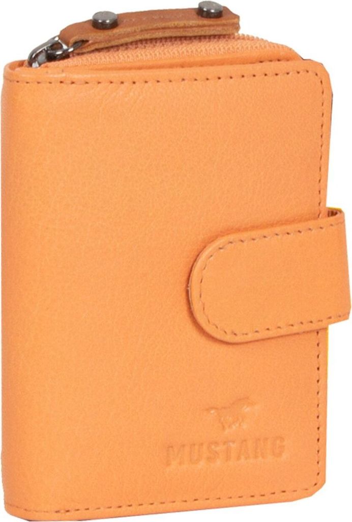 Mustang echt Leder Damen Mini Geldbörse Portemonnaie Urlaubsbörse orange