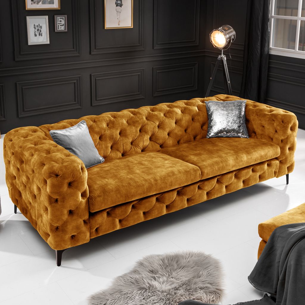 riess-ambiente Chesterfield Sofa MODERN BAROCK 235cm senfgelb Samt 3-Sitzer Couch Federkern