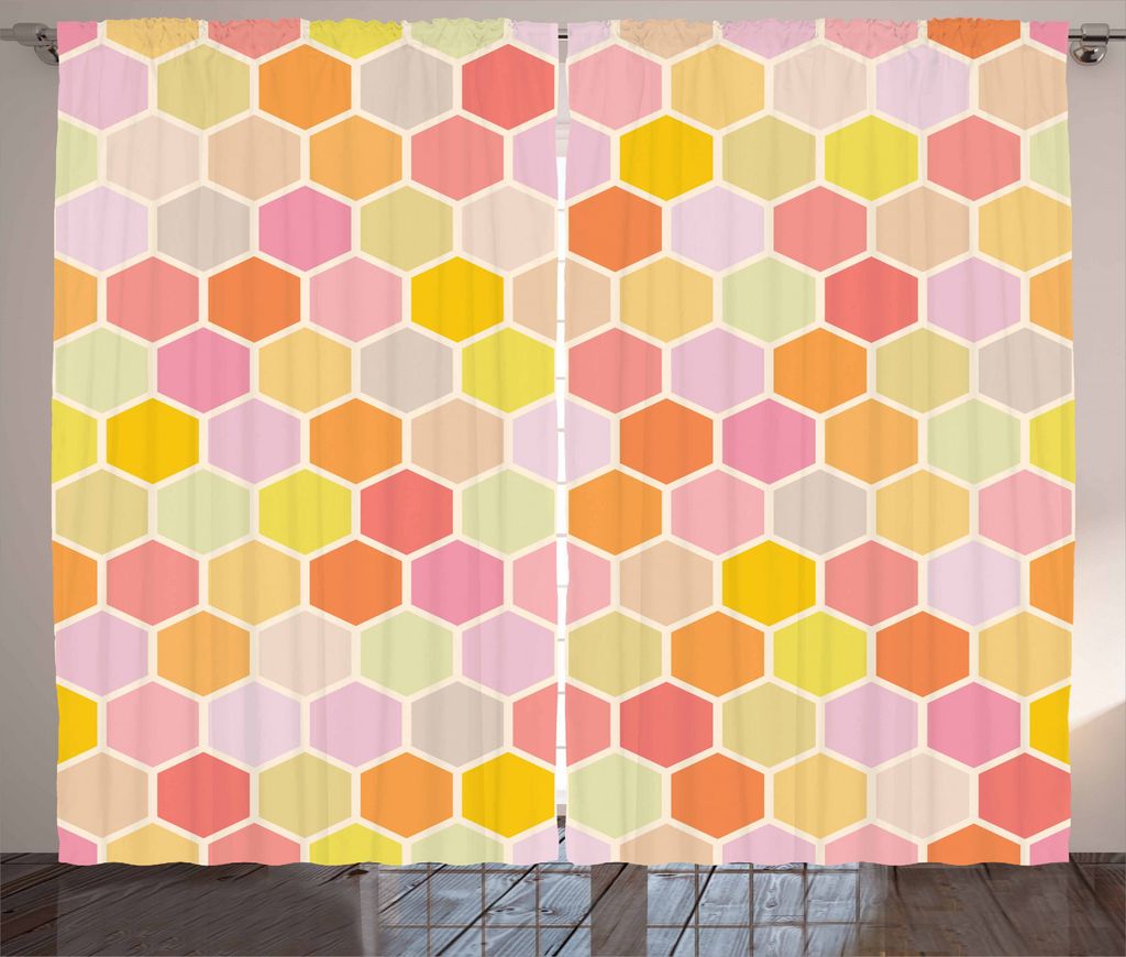 ABAKUHAUS Geometrisch Rustikaler Gardine, Hexagon Retro-Muster, Schlafzimmer Kräuselband Vorhang mit Schlaufen und Haken, 280 x 245 cm, Mehrfarbig