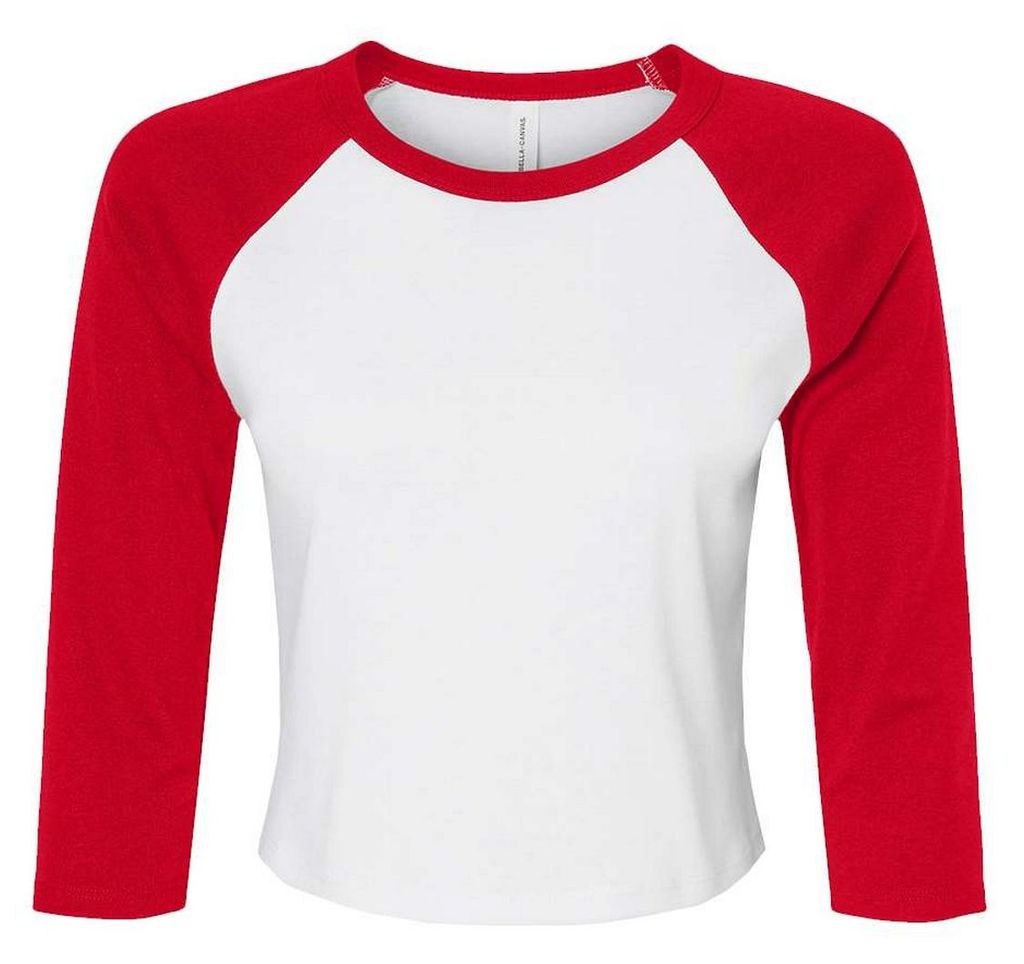 Bella + Canvas - T-Shirt Raglanärmel für Damen 3/4 Ärmel FK2601 (XL) (Weiß/Rot)