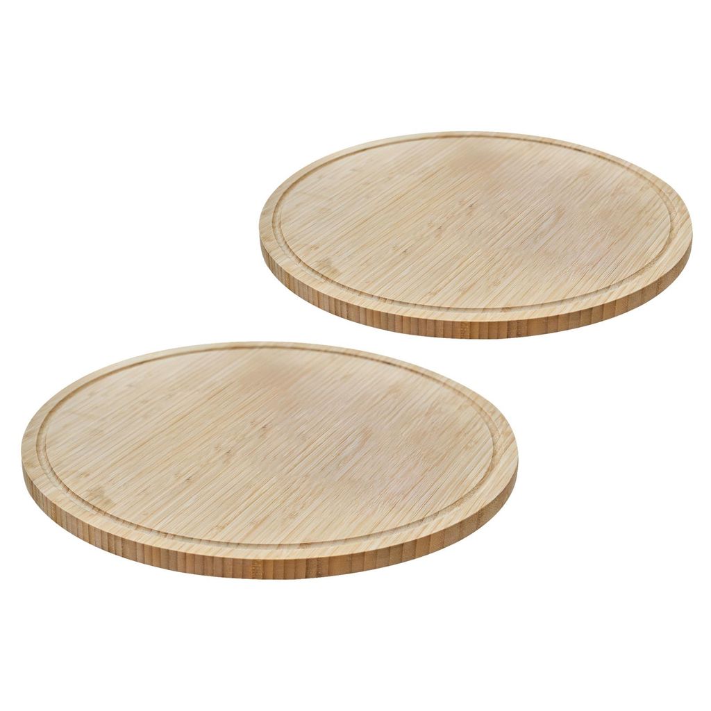 SVITA LUIGI 2er Bambustablett Schneidebrett Frühstücksbrettchen Holzbrett Küchenbrett Servierplatte Bambusholz Saftrille rund robust lackiert