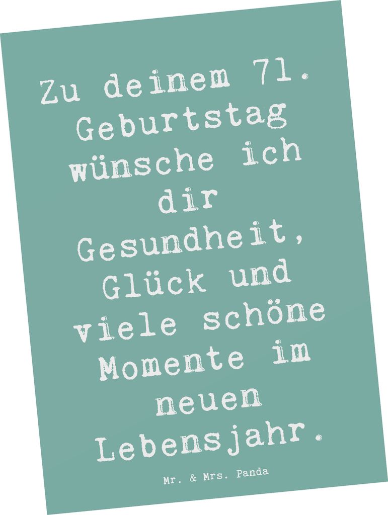 Mr. & Mrs. Panda Postkarte Spruch 71. Geburtstag - Produktbild 