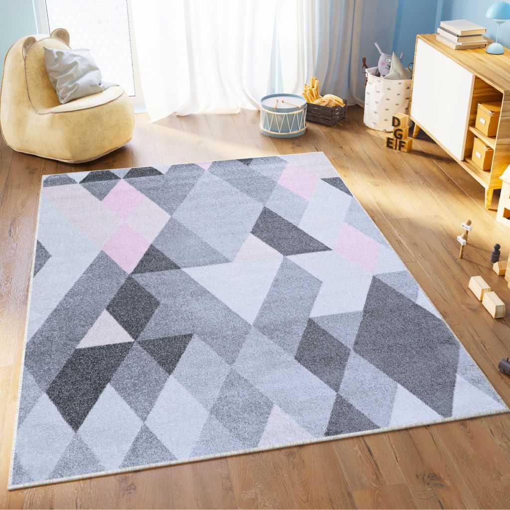Tapiso Teppich LAZUR Modern Grau Creme Rosa Jugendzimmer 200 x 290 cm