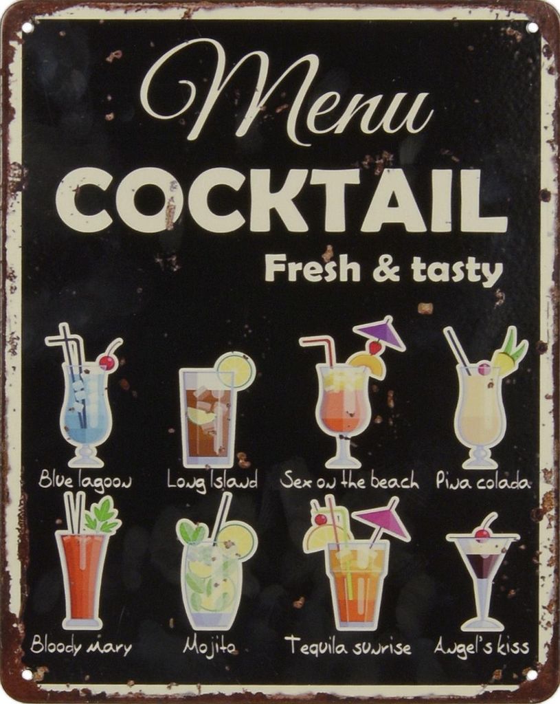 Blechschild Cocktail Bar Restaurant Replikat Retro Design Dekoration