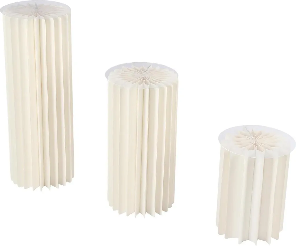 Lot de 3 colonnes cylindriques blanches en carton pliable pour mariage