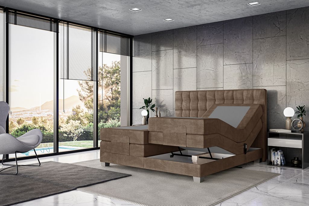 MEBLINI Boxspringbett Elektrisch Verstellbar - Gepolstert Doppelbett mit Matratzen und Toppers - Polsterbett - Bett mit Kopfteil - EDISON - 160x200...