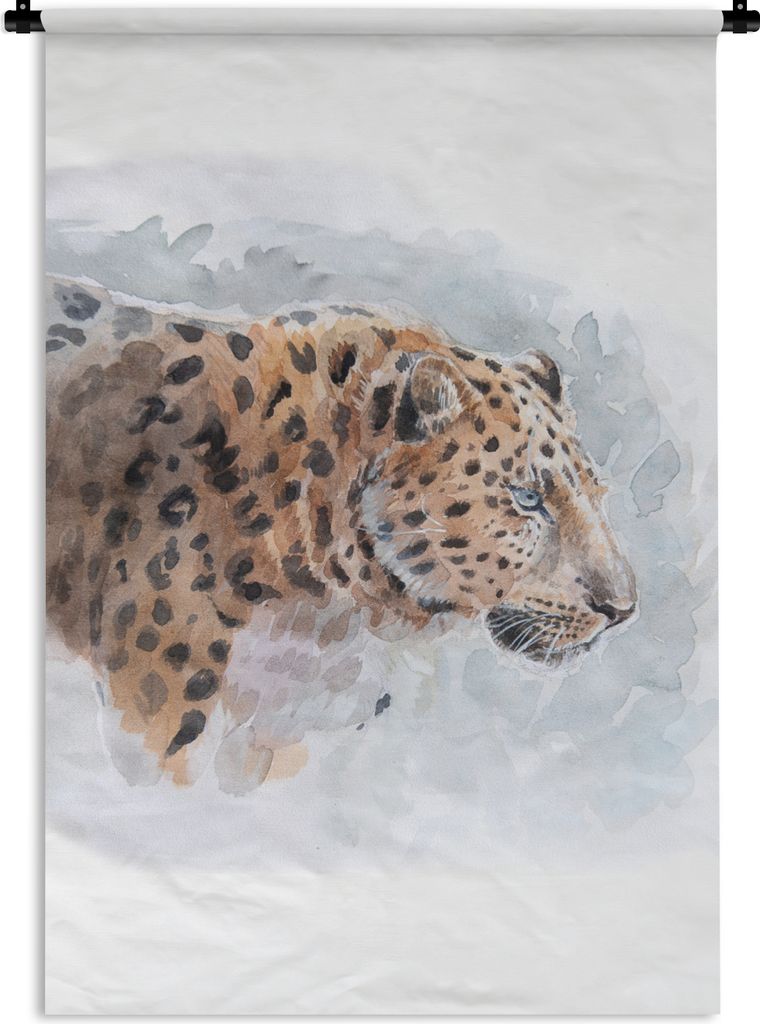 MuchoWow Wandteppich Wandbehang Leopard - Aquarell - Tiere 90x135 cm Tapisserie Dekoration Wandtuch - Baumwolle - Wandskulptur