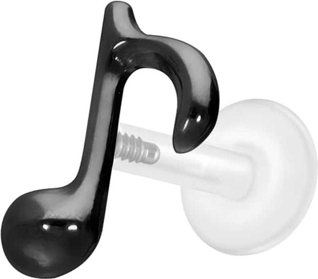 Ohrpiercing, Nasenpiercing PTFE Labret mit Innengewinde + Titan-Aufsatz ACHTELNOTE Schwarz Stablänge: 7mm | Stabstärke: 1,2mm