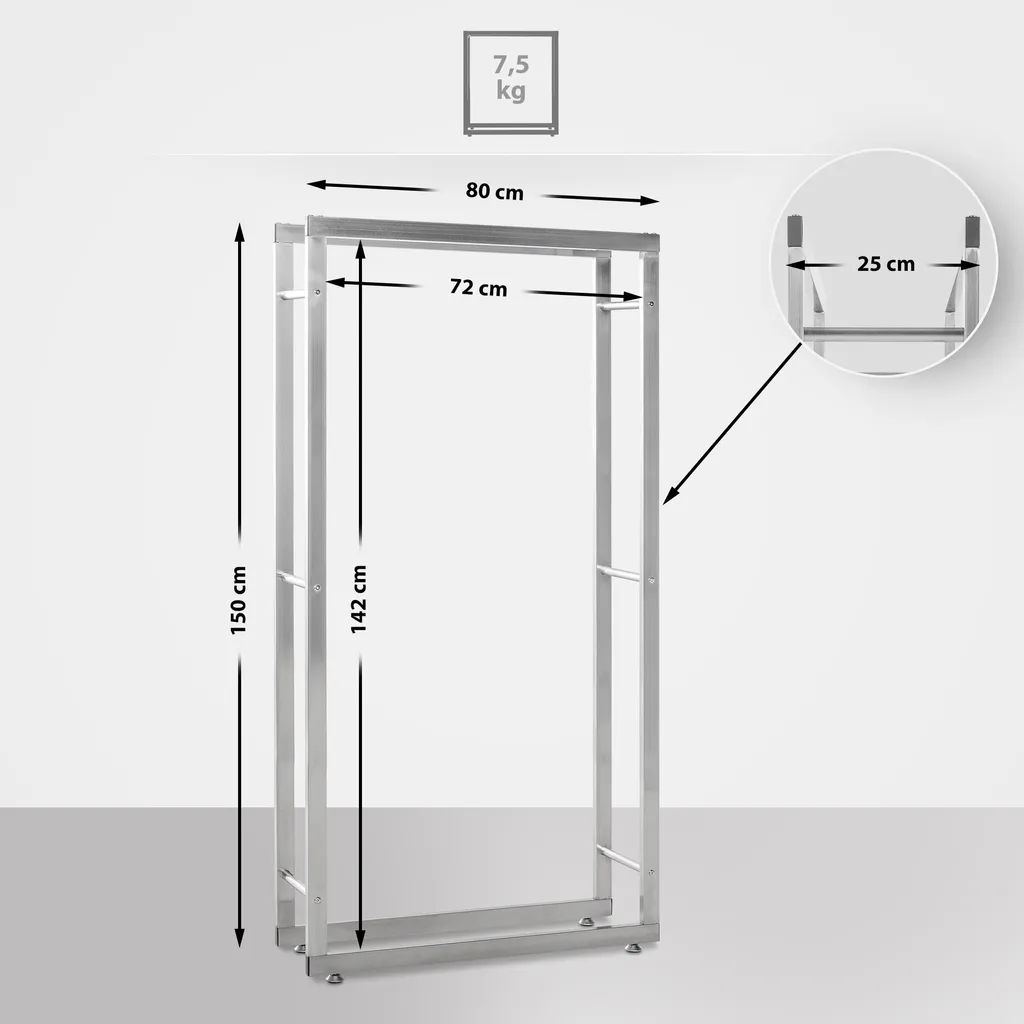 Supporto Legna Luxury CLP Keri V2 in Acciaio Inox - 150cm | Esclusivo - 2