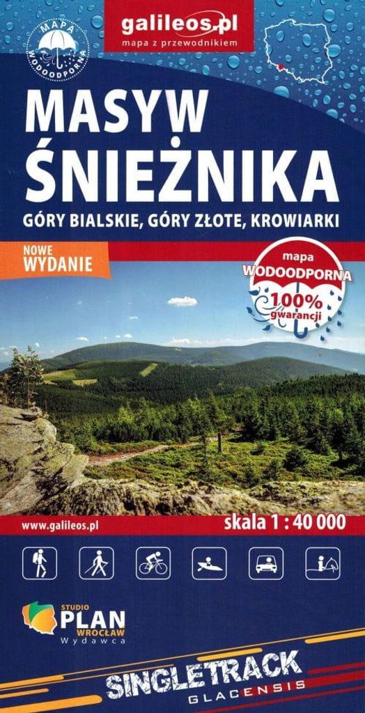Schneekoppe, Bialskie-Gebirge, Złote-Gebirge, Krowiarki-Gebirge. Wasserdichte Touristenkarte. Galileos