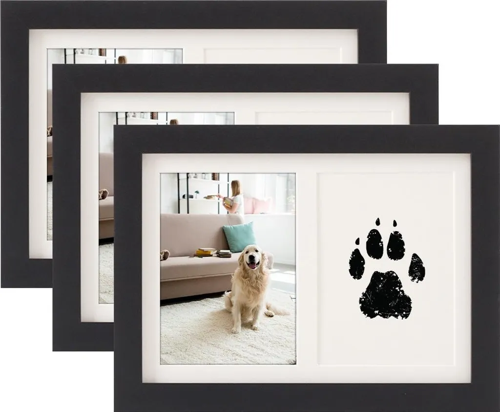 Set 2 Cornici Impronta Zampa INF - Legno MDF Nero e Inchiostro Safe-Touch